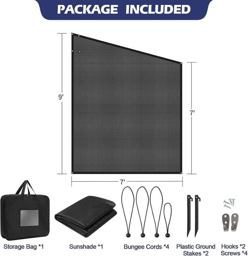 NAIMORUI RV Awning Side Shade, 9'X7' RV Awning Side Shade Screen, Camper Sunshade Complete Kits Motorhome Trailer UV Blocker, Black - Image 3